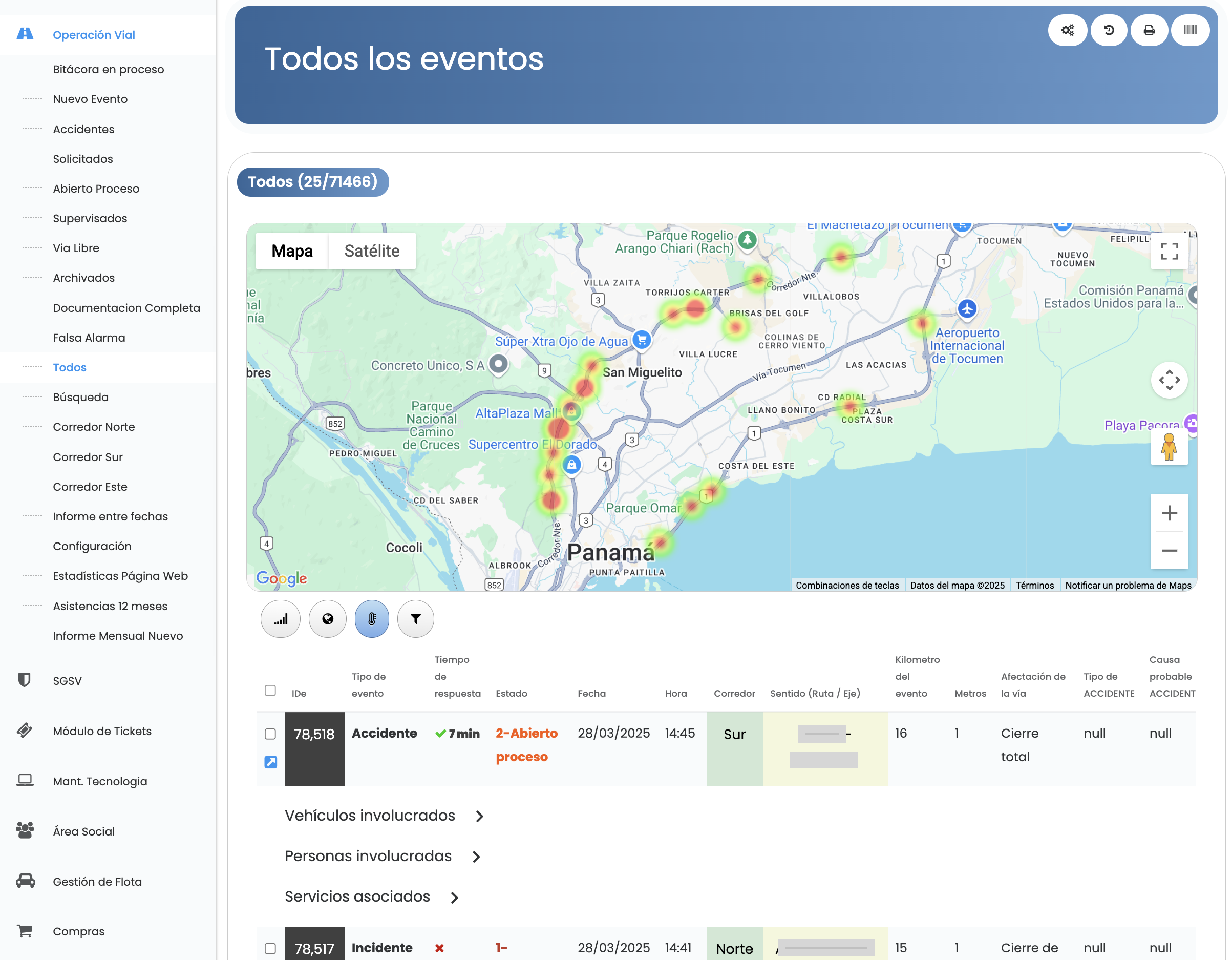 Panel de indicadores viales en Galgo